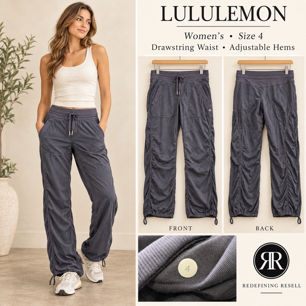 Lululemon Dance Studio Pants Gray Ruched Adjustable Hem Drawstring Womens Size 4
